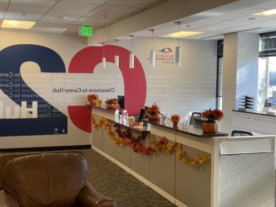 Classroom to Career Hub Lobby and reception desk